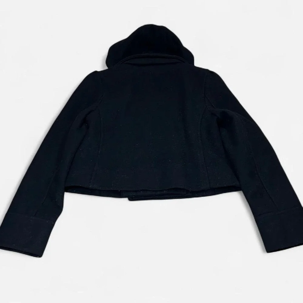 Vintage Y2K 2007 Old Navy Black Cropped Wool Peacoat Hood Womens S Alt Emo